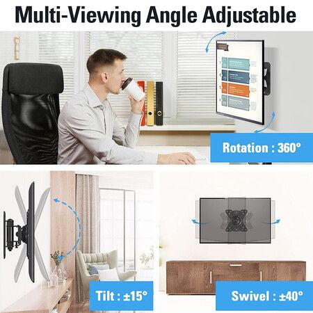 Monitor Wall Mount, TV Bracket, RV TV Mount for Most 10 to 27 inch TVs and Monitors