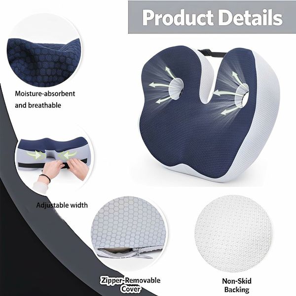 Seat Cushion for Back Relief Memory Foam Tailbone Support Hip Comfort Office Home Ischial Tuberosity Pillow