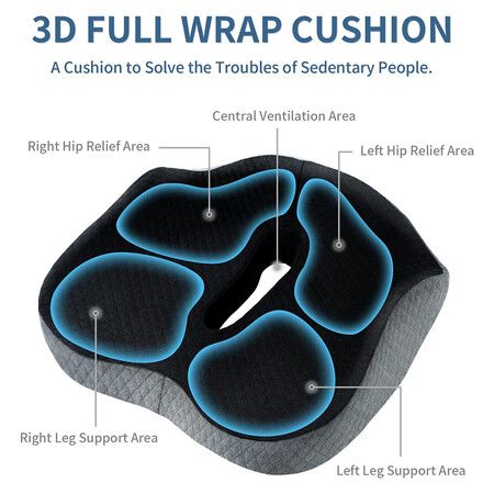 Large Seat Cushion, Supportive Memory Foam Butt Pillow for Sciatica Relief, Coccyx Seat Cushion for Tailbone for Home, Office and Car
