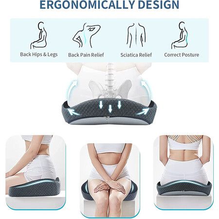 Large Seat Cushion, Supportive Memory Foam Butt Pillow for Sciatica Relief, Coccyx Seat Cushion for Tailbone for Home, Office and Car