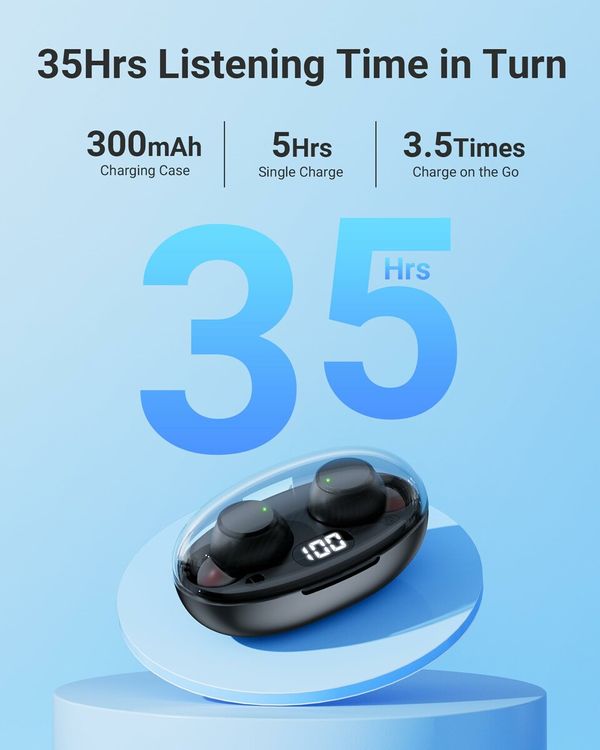 Ear Buds Mini Wireless Earbuds Bluetooth 5.3 Headphones with LED Power Display Charging Case Light-Weight Earbud IPX7 Waterproof Earphones Stereo In Ear Headsets with Mic for Running Workout Gym TV PC