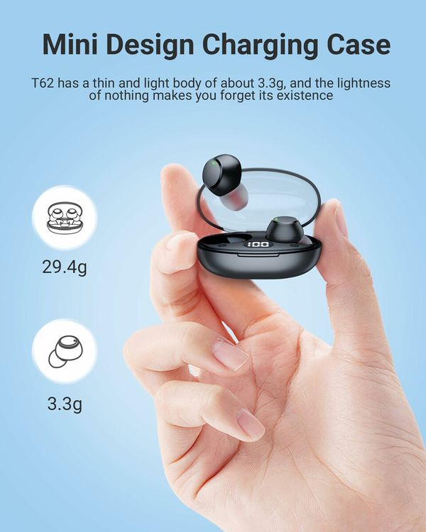 Ear Buds Mini Wireless Earbuds Bluetooth 5.3 Headphones with LED Power Display Charging Case Light-Weight Earbud IPX7 Waterproof Earphones Stereo In Ear Headsets with Mic for Running Workout Gym TV PC