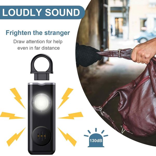 Personal Alarm Keychain for Women Safety Loud 130 dB Siren with Strobe Light and Carabiner Helps Women Children Girls Seniors Elderly Emergency Call