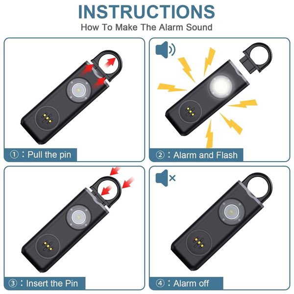 Personal Alarm Keychain for Women Safety Loud 130 dB Siren with Strobe Light and Carabiner Helps Women Children Girls Seniors Elderly Emergency Call