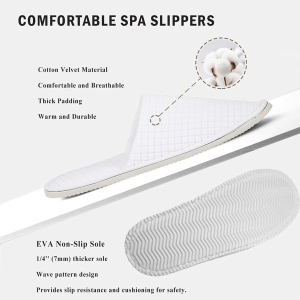 Disposal Slippers 5 Pairs SPA Hotel Closed Toe Open Toe Home Guest White Slippers for Women Men