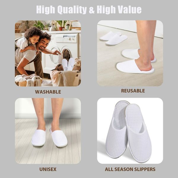 Disposal Slippers 5 Pairs SPA Hotel Closed Toe Open Toe Home Guest White Slippers for Women Men