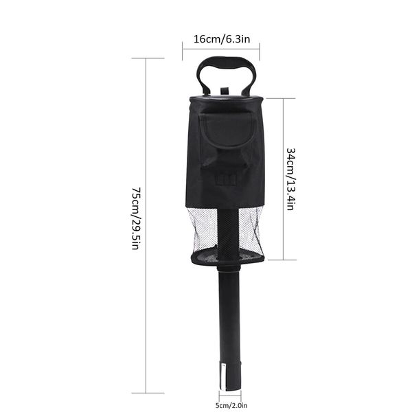 Golf Ball Retriever,Portable Shag Bag Golf Ball Pick Up with Removable Plastic Tube,Pocket Shagger Storage Color Black