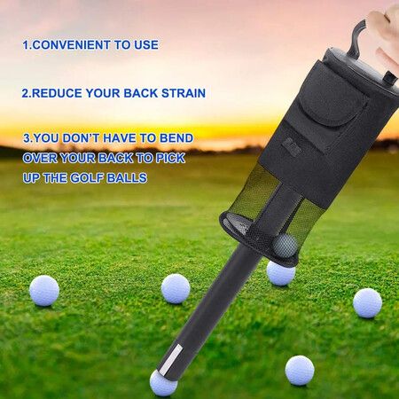 Golf Ball Retriever,Portable Shag Bag Golf Ball Pick Up with Removable Plastic Tube,Pocket Shagger Storage Color Black