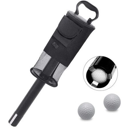 Golf Ball Retriever,Portable Shag Bag Golf Ball Pick Up with Removable Plastic Tube,Pocket Shagger Storage Color Black