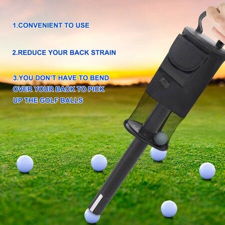 Golf Ball Retriever,Portable Shag Bag Golf Ball Pick Up with Removable Plastic Tube,Pocket Shagger Storage Color Black