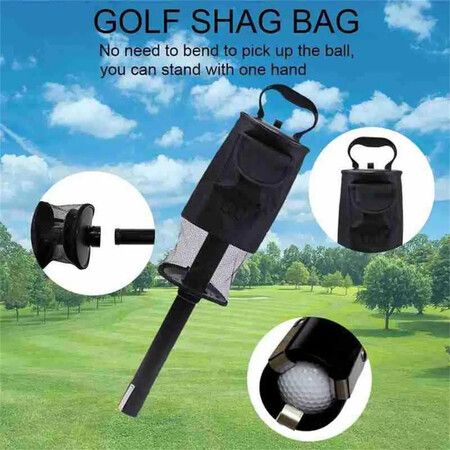 Golf Ball Retriever,Portable Shag Bag Golf Ball Pick Up with Removable Plastic Tube,Pocket Shagger Storage Color Black