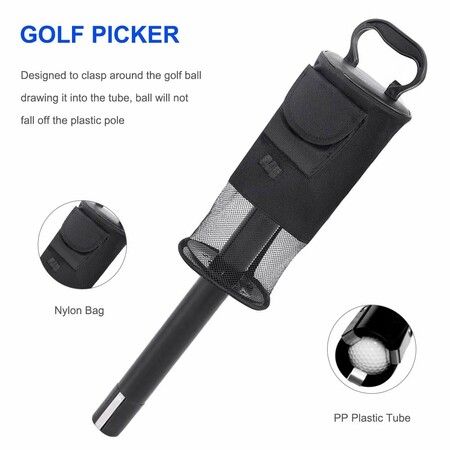 Golf Ball Retriever,Portable Shag Bag Golf Ball Pick Up with Removable Plastic Tube,Pocket Shagger Storage Color Black