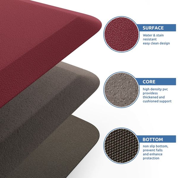 Kitchen Mat Cushioned Anti Fatigue Rug Waterproof,Non Slip,Standing and Comfort Desk/Floor Mats for House Sink Office 71*44cm (Red)