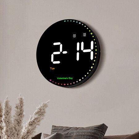 Digital Wall Clock with Remote, Colorful Dynamic LED Large Display with Time Date Temp Week, Wall Clock for Office Kitchen Living Room Decor
