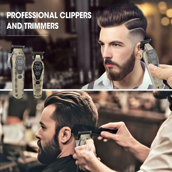 Hair Clippers and Grooming Kit for Men, Cordless, Rechargeable Hair Cutting Set with T-Blade and LED Display