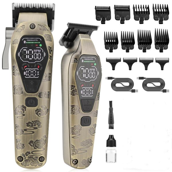 Hair Clippers and Grooming Kit for Men, Cordless, Rechargeable Hair Cutting Set with T-Blade and LED Display