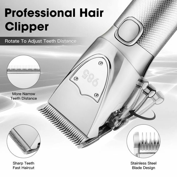 Cordless Professional Hair Clippers for Men, Complete Grooming Kit with Beard Trimmers, Nose Hair Trimmer(Silver)