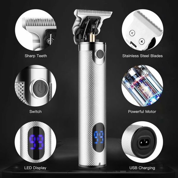 Cordless Professional Hair Clippers for Men, Complete Grooming Kit with Beard Trimmers, Nose Hair Trimmer(Silver)