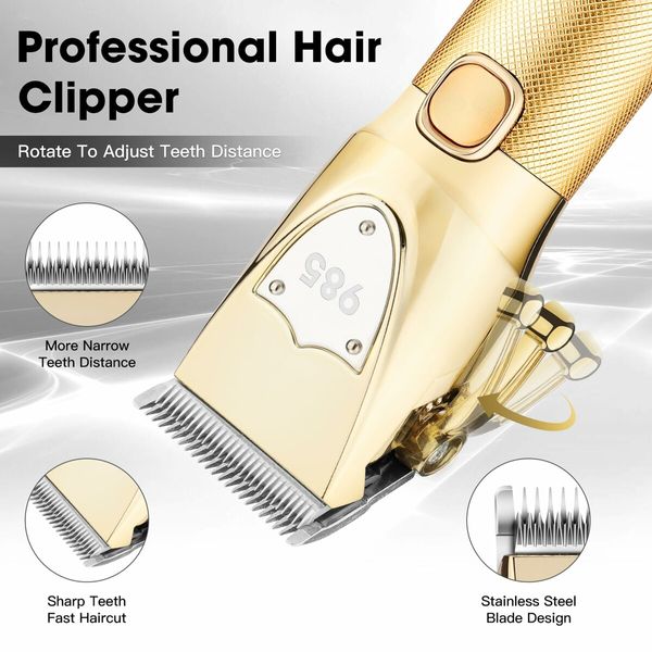 Cordless Professional Hair Clippers for Men, Complete Grooming Kit with Beard Trimmers, Nose Hair Trimmer(Gold)