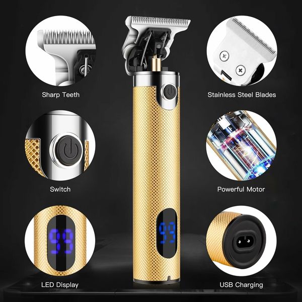 Cordless Professional Hair Clippers for Men, Complete Grooming Kit with Beard Trimmers, Nose Hair Trimmer(Gold)