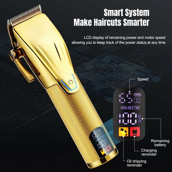 Professional Hair Clippers for Men, Barber Clippers and Trimmer Set with Cordless Electric Razor and LCD Display(Gold)