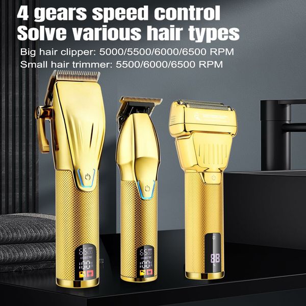 Professional Hair Clippers for Men, Barber Clippers and Trimmer Set with Cordless Electric Razor and LCD Display(Gold)