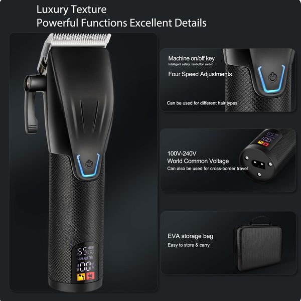 Professional Hair Clippers for Men, Barber Clippers and Trimmer Set with Cordless Electric Razor and LCD Display(Black)