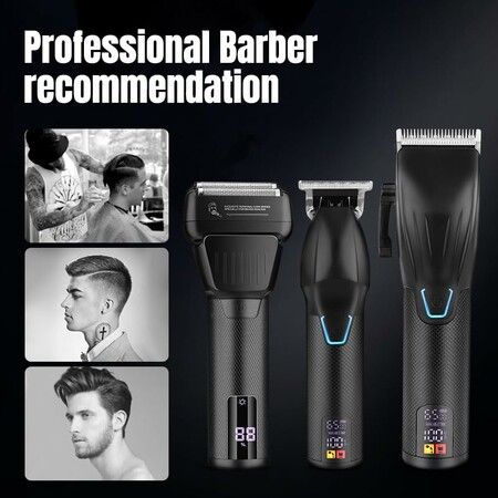 Professional Hair Clippers for Men, Barber Clippers and Trimmer Set with Cordless Electric Razor and LCD Display(Black)