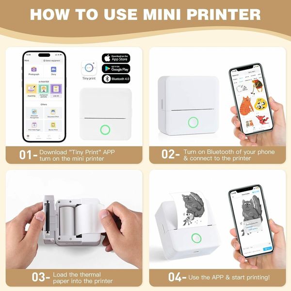 Thermal Mini Printer – Portable Bluetooth Pocket Sticker Maker, Inkless Machine for Notes, Photos, Journals Compatible with Android iOS