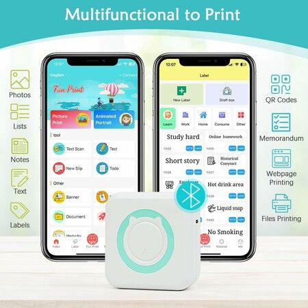 Portable Mini Pocket Printer for iPhone, Smart Inkless Thermal Printer with Bluetooth for Notes, Photos, Stickers, Labels, Receipts (Green)