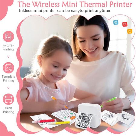 Portable Mini Pocket Printer for iPhone, Smart Inkless Thermal Printer with Bluetooth for Notes, Photos, Stickers, Labels, Receipts (Pink)