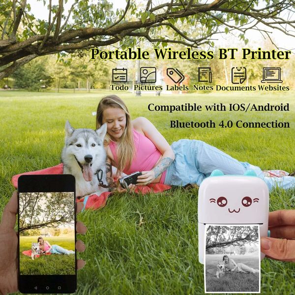 Portable Thermal Printer, Bluetooth Wireless Tiny Printer for Photos/Stickers/Labels/Notes/Receipts, Compatible with iOS and Android, Blue