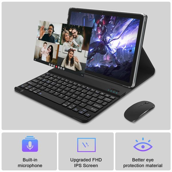 10.1 Inch Android 13 Tablet 128GB ROM+16GB RAM (8+8 Virtual),2 in 1 Tablet with Keyboard,Powerful Octa-Core+13MP Camera (Black)