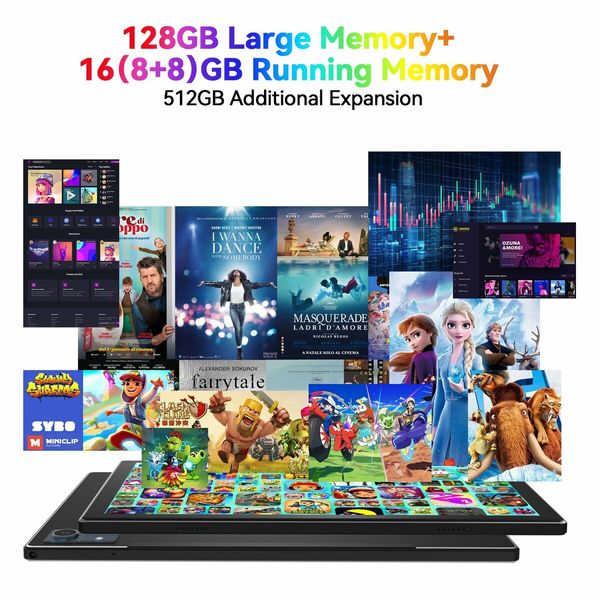 Android 13 Tablet 10.1 Inch 128GB 512GB Expandable 8+8GB RAM 21MP Camera 5G WiFi Keyboard Case Bluetooth Black