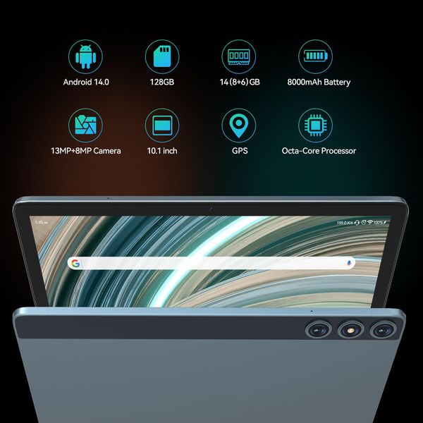 Android 14 Tablet 10 Inch Octa-Core Tablet,Dual 4G Cellular Tablet with 128GB ROM+14GB RAM/512GB Expandable,13MP+8MP Camera Tablet (Blue)