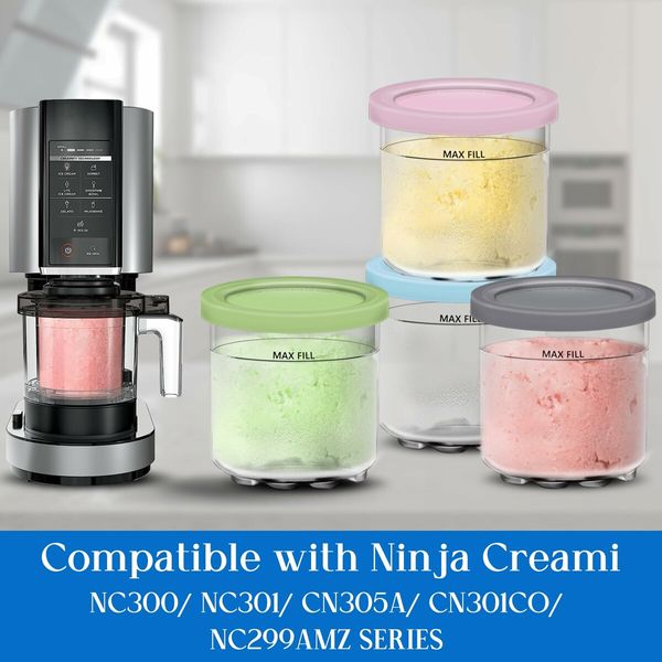 Creami Pints and Lids for Ninja,Creamy Icecream Containers Cups Jars Tubs Canisters Set,Smoothie Pot Compatible with NC299AMZ & NC300s Series Creamer Ice Cream Maker Machine Accessories 4 Pack