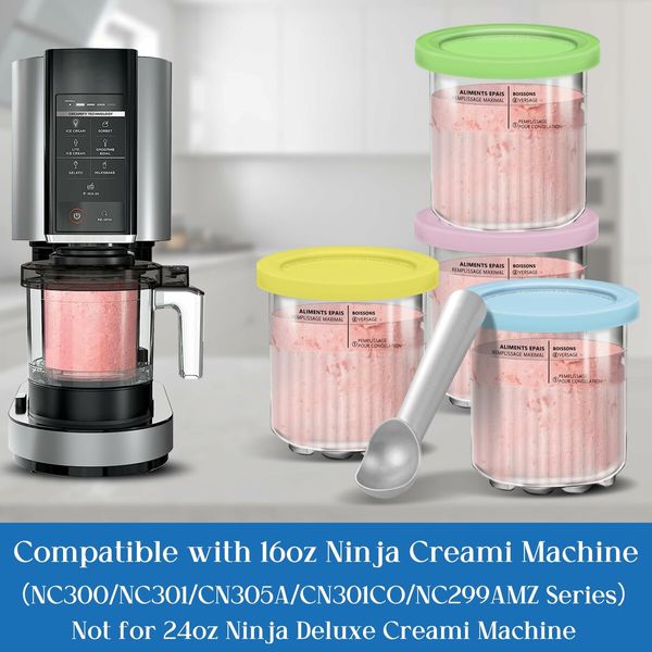 Creami Pints and Lids for Ninja,Deluxe 11-in-1 Creamy Icecream Containers Cups Jars Tubs Canisters Set,Smoothie Pot Compatible with NC501 NC500 Series Creamer Ice Cream Maker Machine,4 Pack 24oz