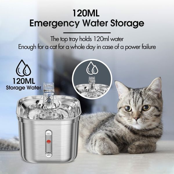 Cat Filter Water Fountain Stainless Steel Pet Fountain 2.2L Dispenser USB Powered For Cats and Dogs