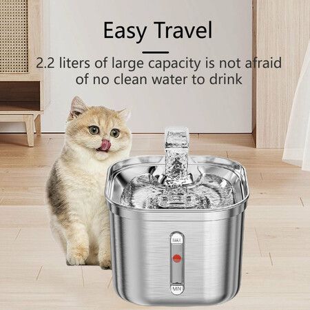 Cat Filter Water Fountain Stainless Steel Pet Fountain 2.2L Dispenser USB Powered For Cats and Dogs