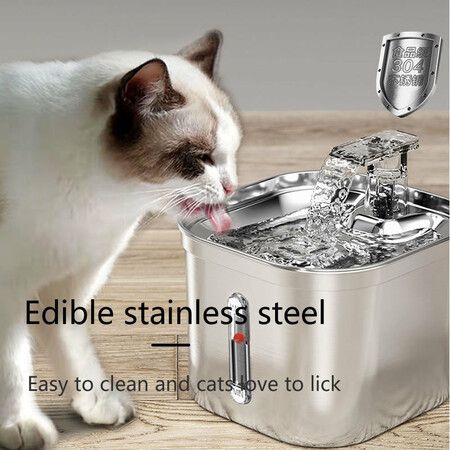 Cat Filter Water Fountain Stainless Steel Pet Fountain 2.2L Dispenser USB Powered For Cats and Dogs