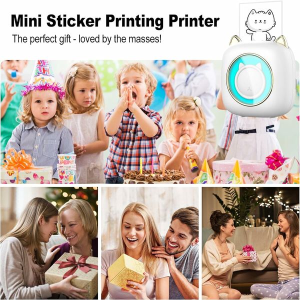 Mini Printer Portable, Bluetooth Pocket Thermal Thermal Printer for iOS and Android Inkless Pocket Printer for Photo Note