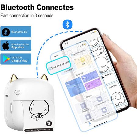 Mini Printer Portable, Bluetooth Pocket Thermal Thermal Printer for iOS and Android Inkless Pocket Printer for Photo Note