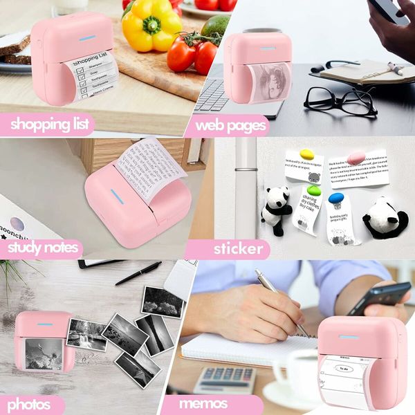 Mini Inkless Thermal Printer for iOS and Android for Bluetooth Wireless Mini Portable Printer for DIY,Memo,List (Pink)