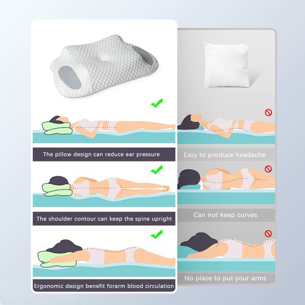 Cervical Memory Foam Pillow,Double Layer Butterfly Shaped air Cotton Cervical Pillow Contoured Support Pillow for Side Sleepers (Ice Silk)