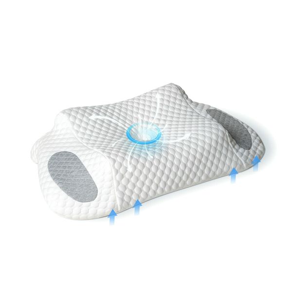 Cervical Memory Foam Pillow,Double Layer Butterfly Shaped air Cotton Cervical Pillow Contoured Support Pillow for Side Sleepers (Ice Silk)