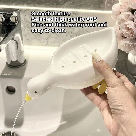 Soap Dish Shower Container Cute White Duck Self Draining Soap Box Suction Cup Bathroom Accessories For Bath Room Restroom