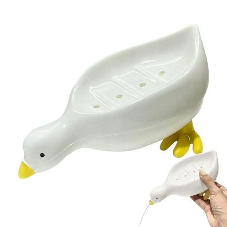 Soap Dish Shower Container Cute White Duck Self Draining Soap Box Suction Cup Bathroom Accessories For Bath Room Restroom