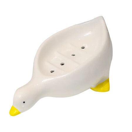 Soap Dish Shower Container Cute White Duck Self Draining Soap Box Suction Cup Bathroom Accessories For Bath Room Restroom