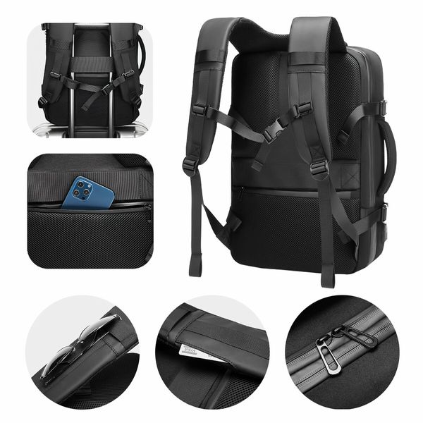 Vacuum Travel Backpack Carryon Luggage Compression Bag Rucksack Men Laptop Vac Pack Work Business Expandable USB Charging Port