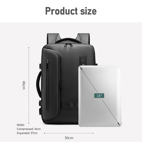 Vacuum Travel Backpack Carryon Luggage Compression Bag Rucksack Men Laptop Vac Pack Work Business Expandable USB Charging Port